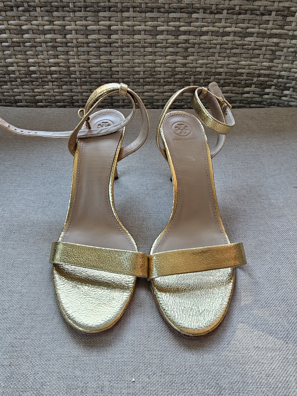 Tory Burch Gold Leather Ankle Strap Sandals